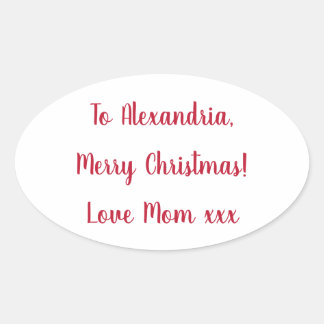Sticker Ovale Minimal Merry Christmas from Mom Red and White