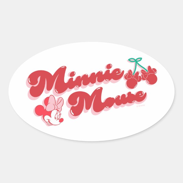 Sticker Ovale Minnie Mouse Cerise Douce Script (Devant)