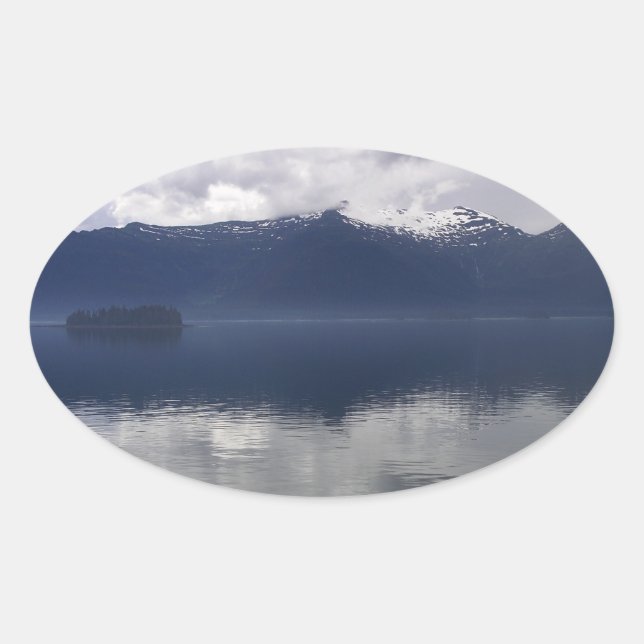 Sticker Ovale Misty Alaskan Sea dans les tons bleu (Devant)