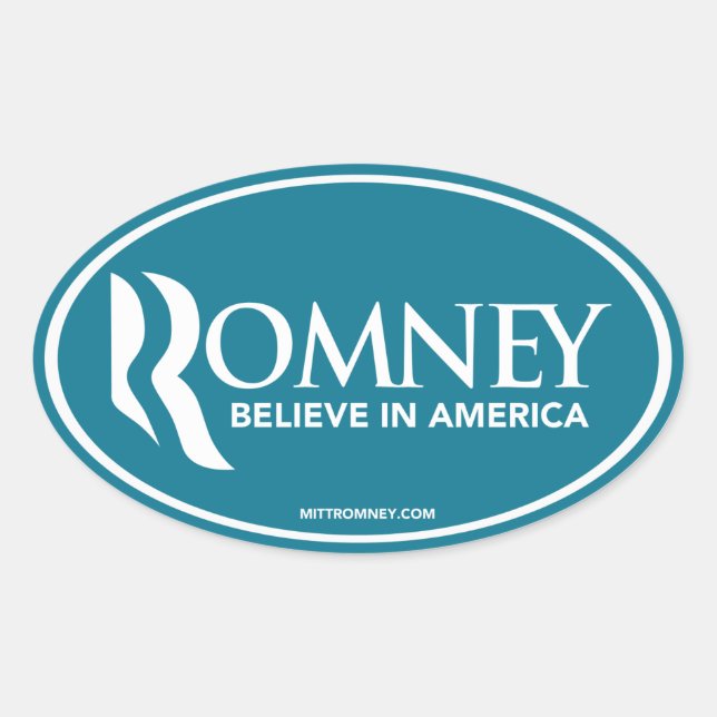 Sticker Ovale Mitt Romney Croit En Amérique (Autocollant Oval Bl (Devant)