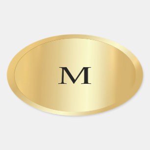 Sticker Ovale Modèle de monogramme d'or Faux Elégant Personnal