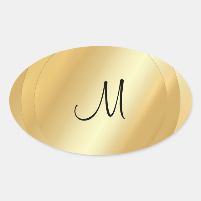 Sticker Ovale Modèle de script de monogramme en or Faux personna (Devant)