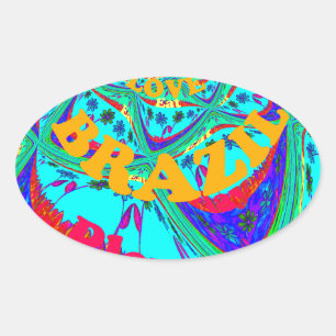 Sticker Ovale Modèle floral dynamique : Hommage brésilien Manger