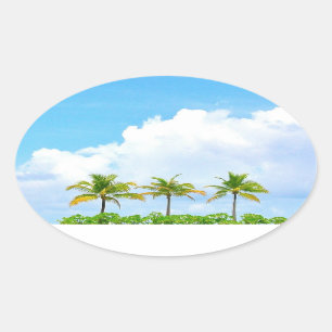Sticker Ovale Modèle vierge nuages ciel bleu Palmiers personnali