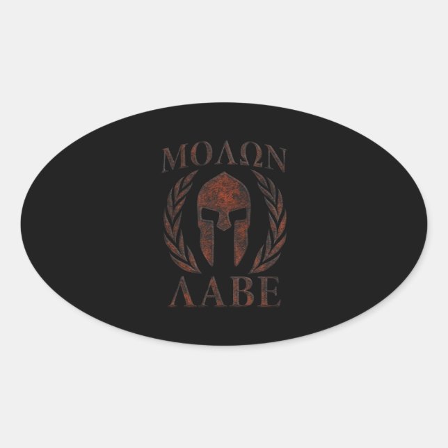 Sticker Ovale Molon Labe Guerrier de fer Laurels (Devant)