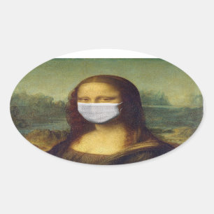 STICKER OVALE MONALISA AVEC DES TISSUS DE MASK PARODY