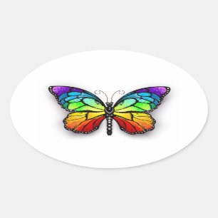Sticker Ovale Monarque papillon arc-en-ciel