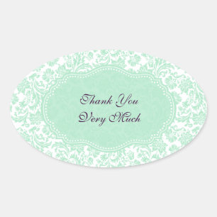Sticker Ovale Monnaie Pastel Vert Et Blanc Damas