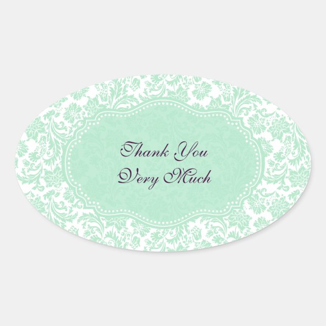Sticker Ovale Monnaie Pastel Vert Et Blanc Damas (Devant)