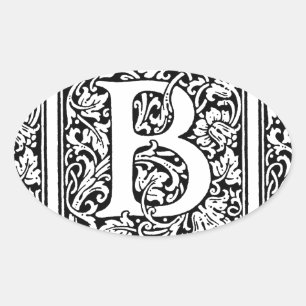 Sticker Ovale Monogramme B initial. Nom customisé Modèle floral