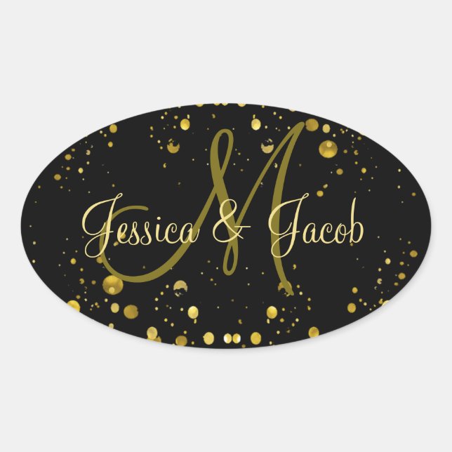 Sticker Ovale Monogramme | Bulles d'or (Devant)