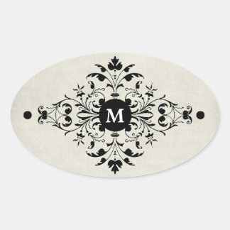 Sticker Ovale Monogramme de flanelle gris