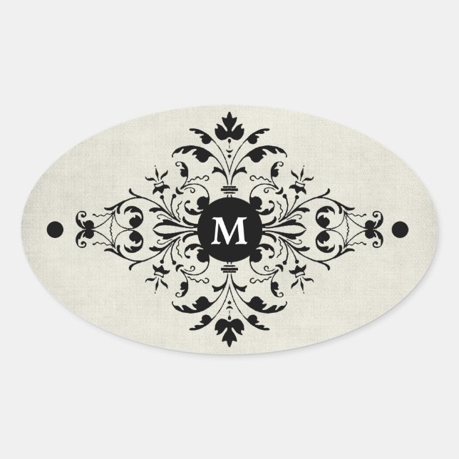 Sticker Ovale Monogramme de flanelle gris (Devant)