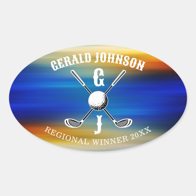 Sticker Ovale Monogramme de golf sur mesure (Devant)