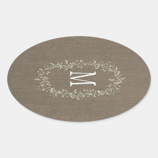 Sticker Ovale Monogramme floral vintage Burlap