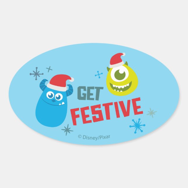 Sticker Ovale Monsters Inc. | Mike & Sulley Obtenir Festive (Devant)
