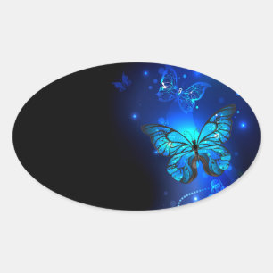 Sticker Ovale Morpho Butterfly in the Dark Background