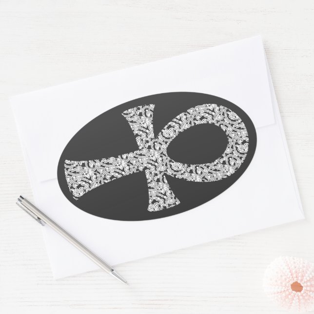 Sticker Ovale Motif Ankh Swirl (Enveloppe)