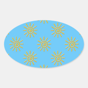 Sticker Ovale motif de dessin 3D Jaune Sun