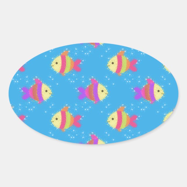 Sticker Ovale Motif de poissons (Devant)