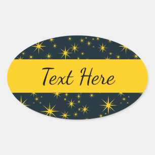 Sticker Ovale Motif d'étoiles jaunes gras avec fond bleu