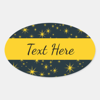 Sticker Ovale Motif d'étoiles jaunes gras avec fond bleu