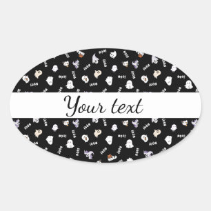 Sticker Ovale Motif fantôme et boo noir et blanc