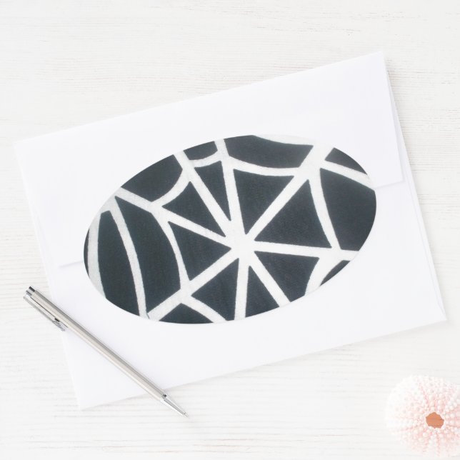 Sticker Ovale Motif géométrique Gras noir et blanc Spider Web (Enveloppe)