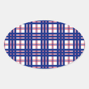 Sticker Ovale Motif Mod Plaid Rouge Blanc Bleu