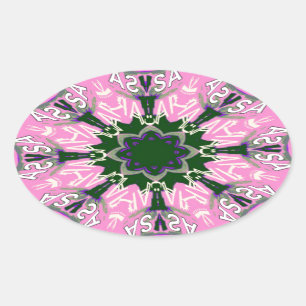 Sticker Ovale Motif Motif Monogramme noir et rose joli