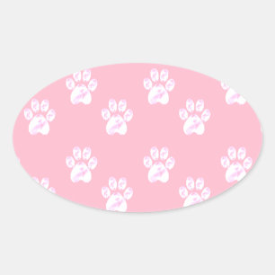 Sticker Ovale Motif pâle blanc mignon sur rose
