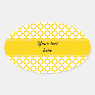 Sticker Ovale Motif Quatrefoil jaune