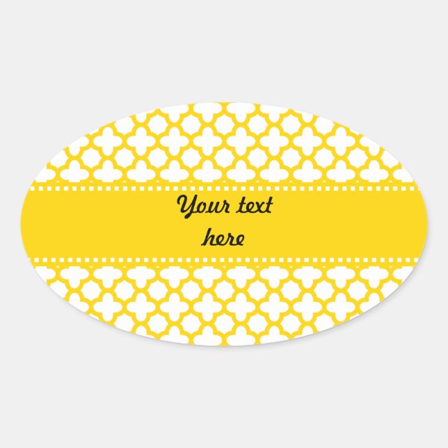 Sticker Ovale Motif Quatrefoil jaune (Devant)