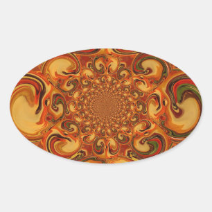 Sticker Ovale Motif tourbillonnant : Tons d'orange, Brown et ver