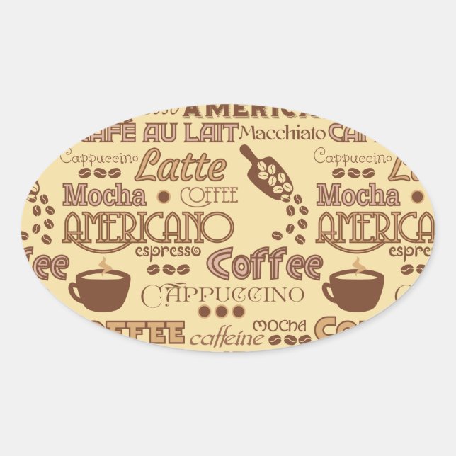 Sticker Ovale Mots de café (Devant)