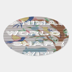 Sticker Ovale My Animal World : Belle conception d'arbre et d'oi