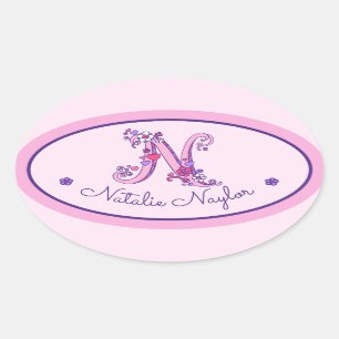 Sticker Ovale N lettre monogramme nom personnalisé id autocollan