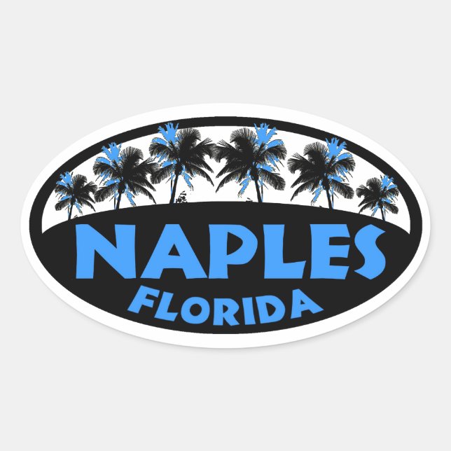 Sticker Ovale Naples Florida paume bleu noir (Devant)