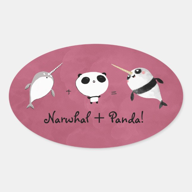 Sticker Ovale Narwhal plus Panda ! (Devant)