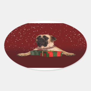Sticker Ovale Noël Mastiff
