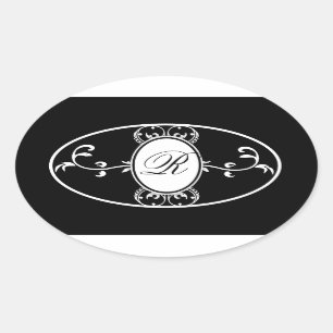 Sticker Ovale Noir Blanc Monogrammé mariage Favoriser le Étiquet