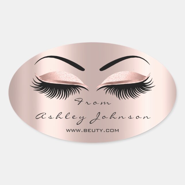 Sticker Ovale Nom Merci Beauté Parties scintillant Lash Artiste  (Devant)