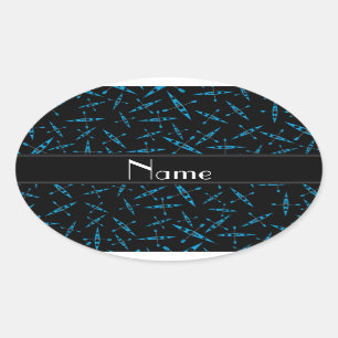 Sticker Ovale Nom personnalisé kayaks noirs