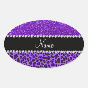 Sticker Ovale Nom personnalisé leopard violet indigo violet part