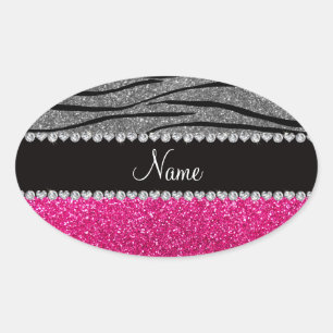 Sticker Ovale Nom personnalisé parties scintillant rose clair gr