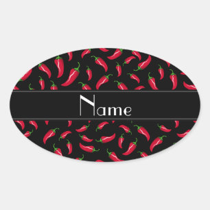 Sticker Ovale Nom personnalisé poivron rouge noir