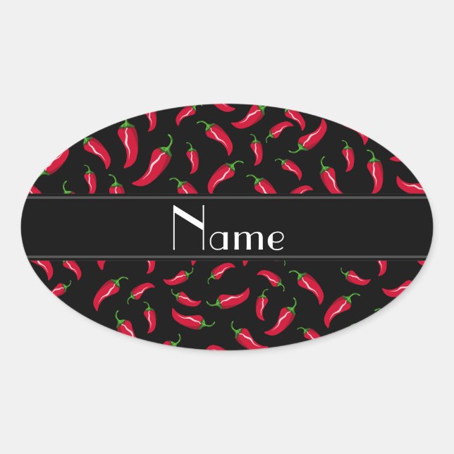 Sticker Ovale Nom personnalisé poivron rouge noir (Devant)