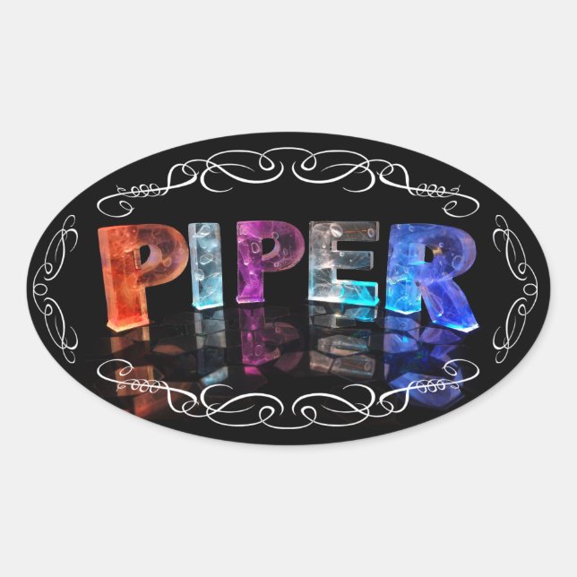 Sticker Ovale Nom Piper - Nom en lumières (Photographie) (Devant)