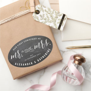Sticker Ovale Notre premier Noël en tant que Mariage de M. & Mme