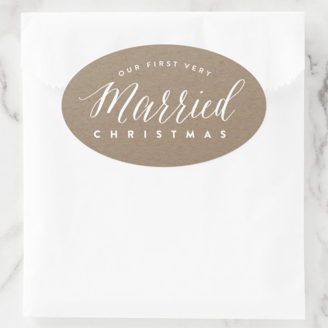 Sticker Ovale Notre premier Noël très marié Mr & Mrs Mariage (Sac)